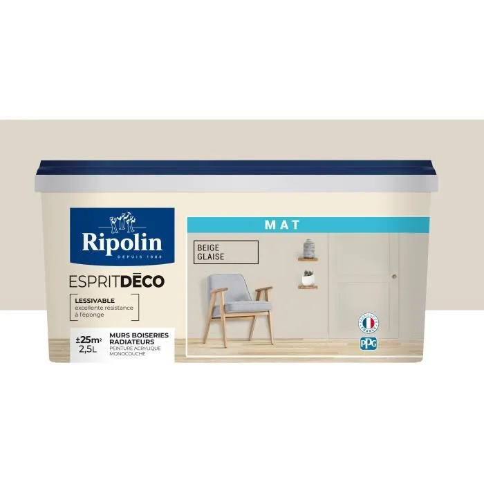 Ripolin Pintura Monocapa Beige Mate 2.5L para Paredes, Carpintería y Radiadores