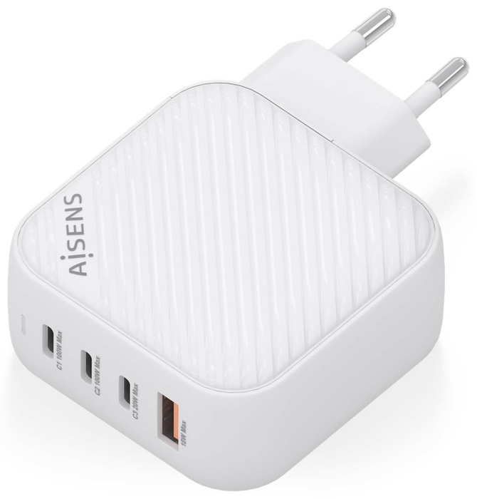 Aisens Cargador GaN 100W con 3xUSB-C y 1xUSB-A, Blanco