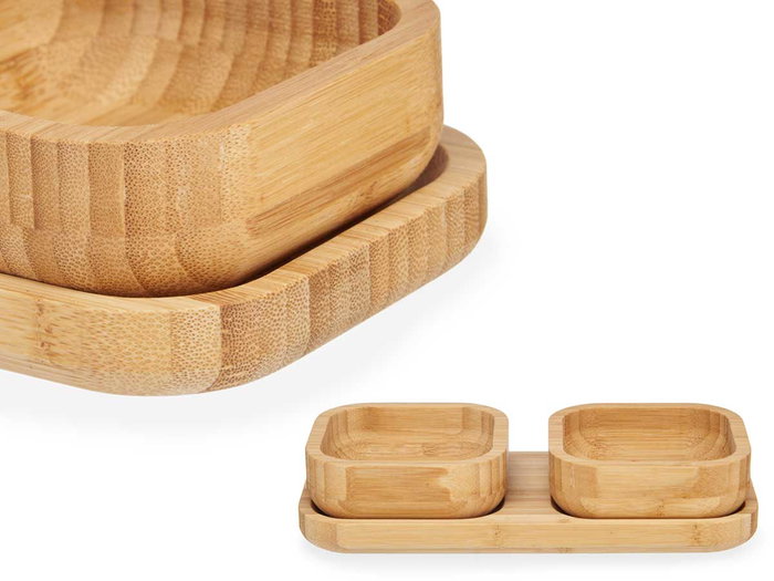 Kinvara Set Aperitivo Bambú 3 Pzs, Marrón, 23x5.3x11 cm (Set de 12)