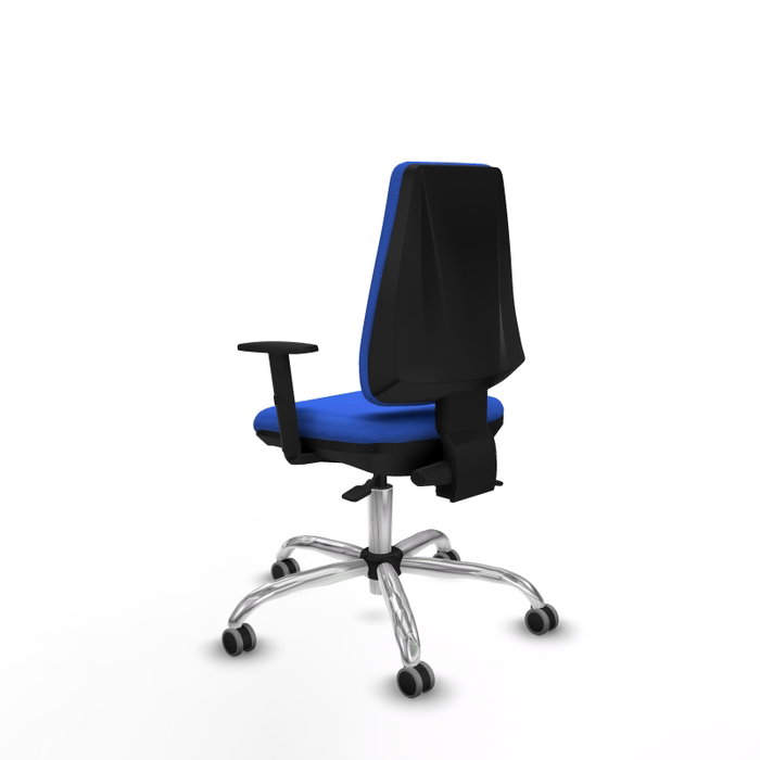 Silla de oficina Elche con mecanismo Asincro tapizada con Tela color Azul. Equipada con Base cromada, Brazos 1D y Ruedas 65 mm parqué Silla de oficina Elche con mecanismo Asincro tapizada con Tela color Azul. Equipada con Base cromada, Brazos 1D y Ruedas 65 mm parqué