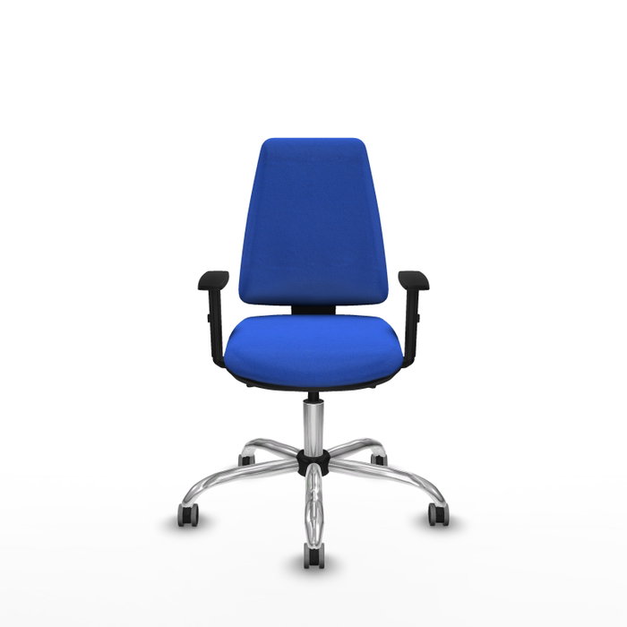 Silla de oficina Elche con mecanismo Asincro tapizada con Tela color Azul. Equipada con Base cromada, Brazos 1D y Ruedas 65 mm parqué Silla de oficina Elche con mecanismo Asincro tapizada con Tela color Azul. Equipada con Base cromada, Brazos 1D y Ruedas 65 mm parqué