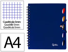 Liderpapel Cuaderno Espiral A4 Micro Executive 100 Hojas 80gr Cuadro 5mm con Separadores y Gomilla Azul