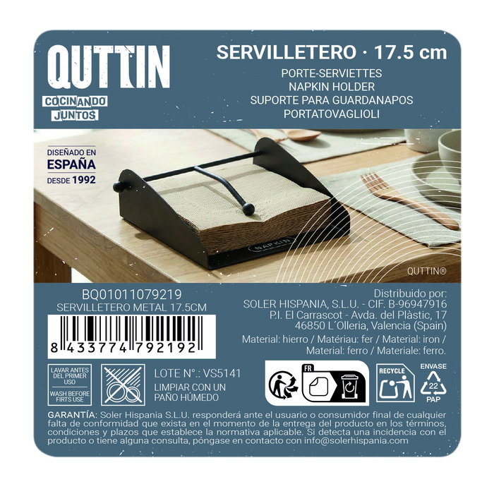 Quttin Servilletero Metal 17.5cm Quttin Servilletero Metal 17.5cm