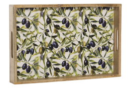 DKD Home Decor Bandeja Mango Olivo Lacado Verde 43,5x27x4,5 cm