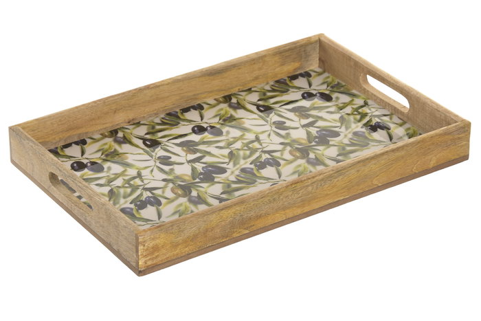 DKD Home Decor Bandeja Mango Olivo Lacado Verde 43,5x27x4,5 cm