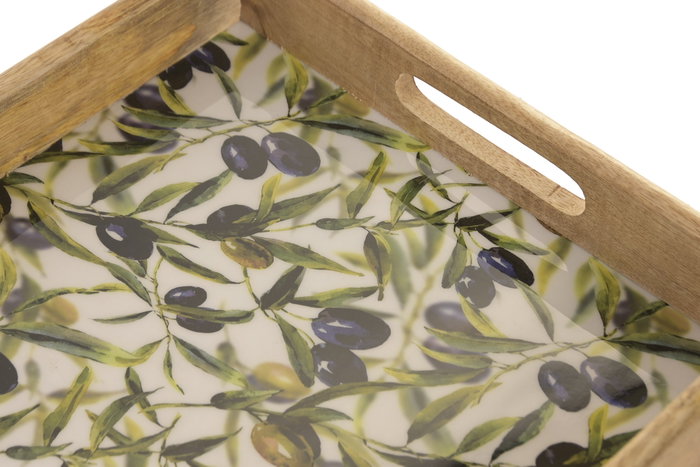 DKD Home Decor Bandeja Mango Olivo Lacado Verde 43,5x27x4,5 cm