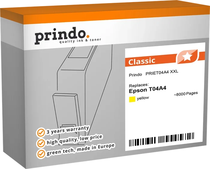 Prindo PRIET04A4 Classic XXL Cartucho de tinta amarillo Prindo PRIET04A4 Classic XXL Cartucho de tinta amarillo