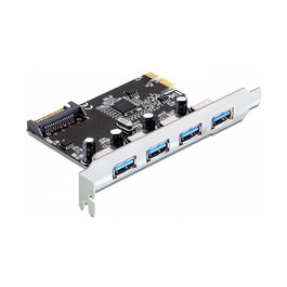 DeLOCK PCIe USB 3.0 Adapter, 4 Puertos, Tarjeta de Expansión Interna, USB 3.2 Gen 1, Hasta 5 Gbit/s, Negro y Plata, Modelo 89297