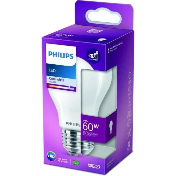 Philips Bombilla LED Clásico Equivalente 60W E27 Blanco Frío No Regulable