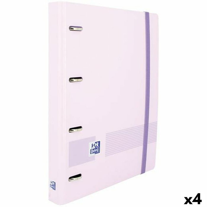 OXFORD Europeanbinder Live&Go Polyfoam A4+ con 4 anillas y recambio, Malva pastel (Set de 4)