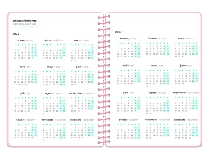 Liderpapel - Agenda Escolar 2026-2027 Military, A5+, Semana Vista, Espiral, Interior Bilingüe (Español/Inglés), Tapa Dura, Color Rosa, Papel FSC 80g Liderpapel - Agenda Escolar 2026-2027 Military, A5+, Semana Vista, Espiral, Interior Bilingüe (Español/Inglés), Tapa Dura, Color Rosa, Papel FSC 80g
