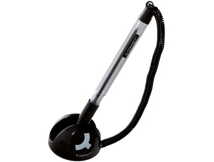 Q-connect Boligrafo Extensible con Cadena, Soporte Adhesivo y Tinta Azul, Punta 1 mm