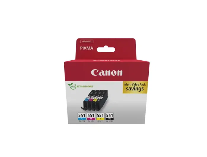 Canon CLI-551 Multipack 4 Unidades Negro/Amarillo/Cian/Magenta Original Canon CLI-551 Multipack 4 Unidades Negro/Amarillo/Cian/Magenta Original