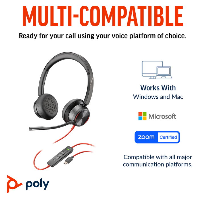 HP Poly Blackwire 8225 Auriculares Estéreo USB-C Negro con Adaptador USB-C/A
