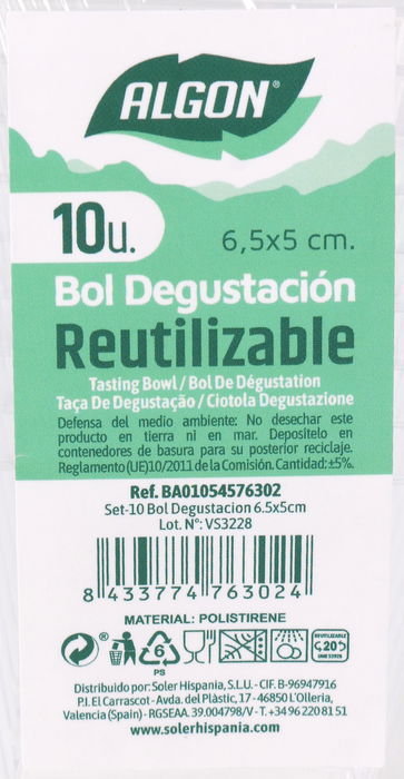 Algon - Set de 10 Boles para Degustación, Dimensiones 6.5 x 5 cm, para Catas y Eventos (24 Cajas)