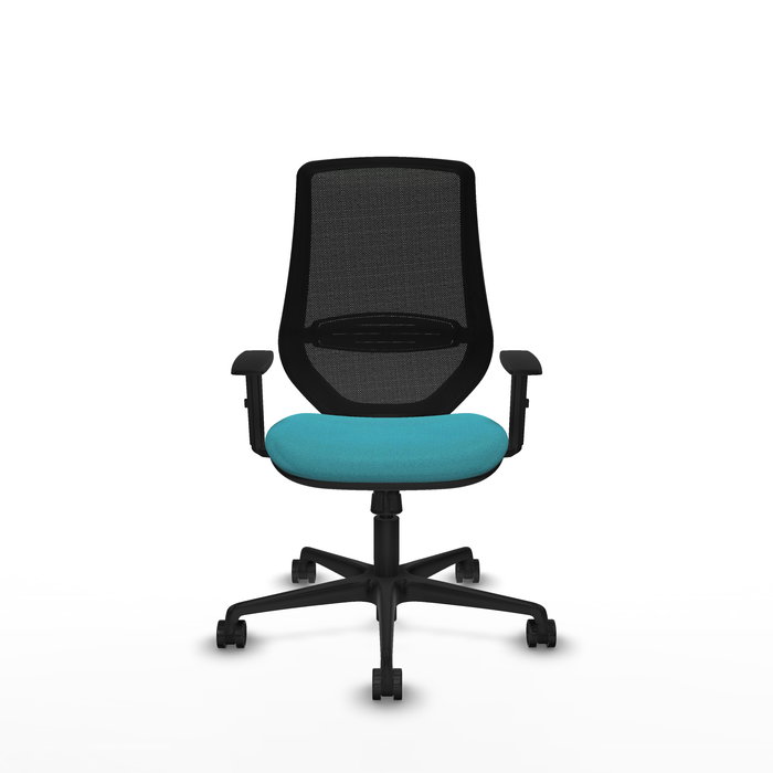 Silla de oficina Mardos con mecanismo Sincro tapizada con Tela color Turquesa y malla color Negro. Equipada con lumbar 1D, Brazos 1D y Ruedas 65mm nailon Silla de oficina Mardos con mecanismo Sincro tapizada con Tela color Turquesa y malla color Negro. Equipada con lumbar 1D, Brazos 1D y Ruedas 65mm nailon