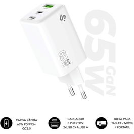SUBBLIM Cargador GAN 65W SUBCHG-6G6530, USB C+C+A, Blanco