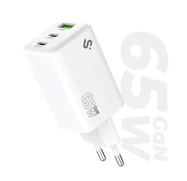 Subblim Cargador GaN 65W USB-C PD 3.0 PPS, 2 Puertos USB-C + 1 USB-A, SUBCHG-6G6530, Carga Rápida 20W/18W, Compacto para Viaje, Universal, Blanco