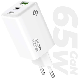 Subblim Cargador de Pared GaN 65W SUBCHG-6G6530, 2xUSB-C + USB-A, PD 3.0 PPS, Carga Simultánea 45W + 20W para MacBook Air/Pro, Portátiles, Tablets y Smartphones