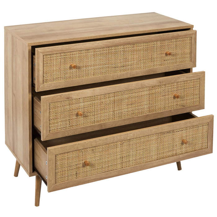 Home Deco Factory Cómoda Natural 3 Cajones Madera Ratán 90x39x79 cm