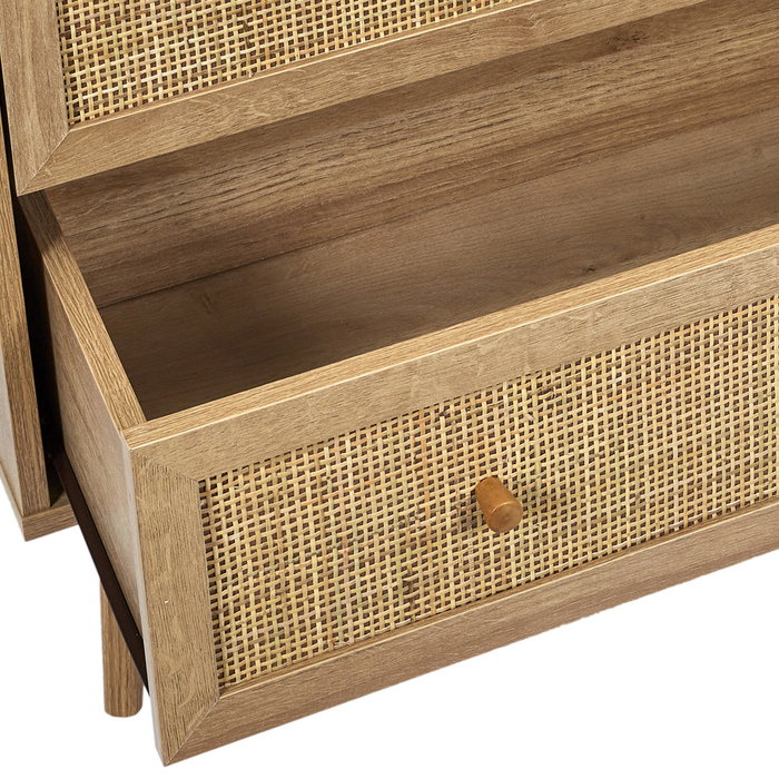 Home Deco Factory Cómoda Natural 3 Cajones Madera Ratán 90x39x79 cm