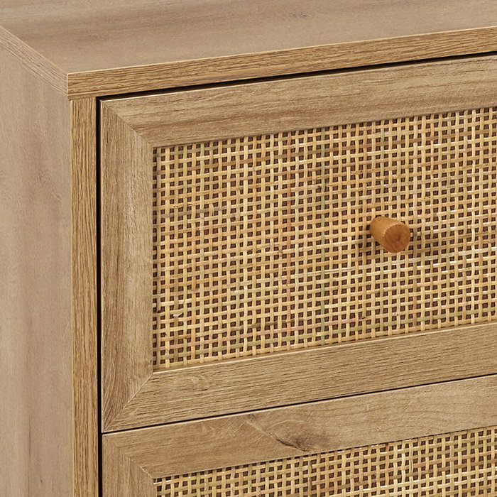 Home Deco Factory Cómoda Natural 3 Cajones Madera Ratán 90x39x79 cm