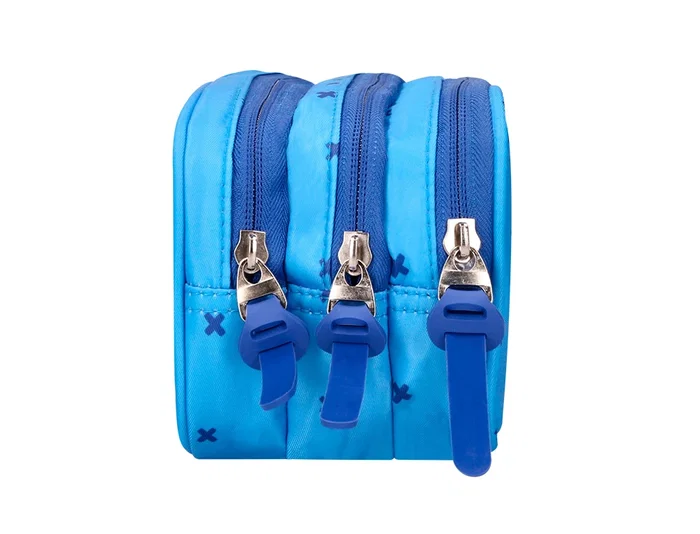 Liderpapel Estuche Portatodo Multibolsillo 3 Cremalleras Azul Cruces A Juego Con Mochila