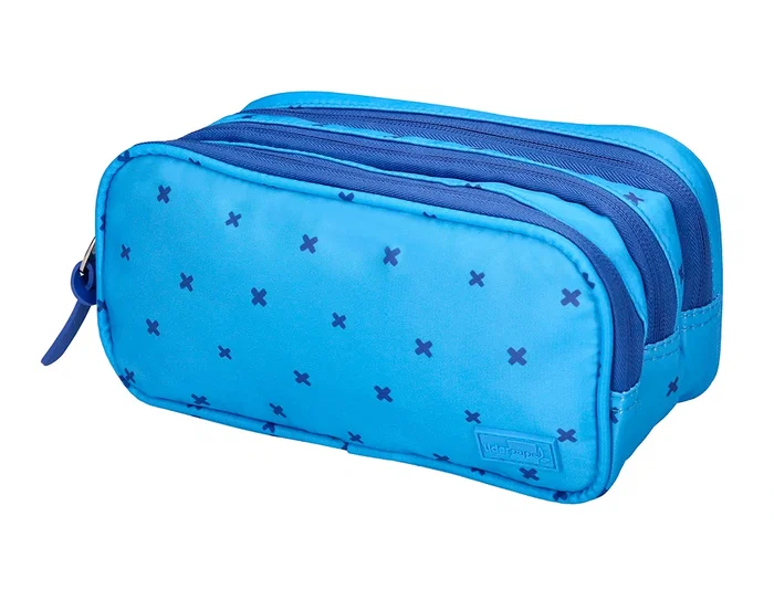 Liderpapel Estuche Portatodo Multibolsillo 3 Cremalleras Azul Cruces A Juego Con Mochila