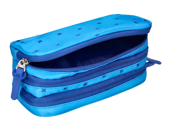 Liderpapel Estuche Portatodo Multibolsillo 3 Cremalleras Azul Cruces A Juego Con Mochila