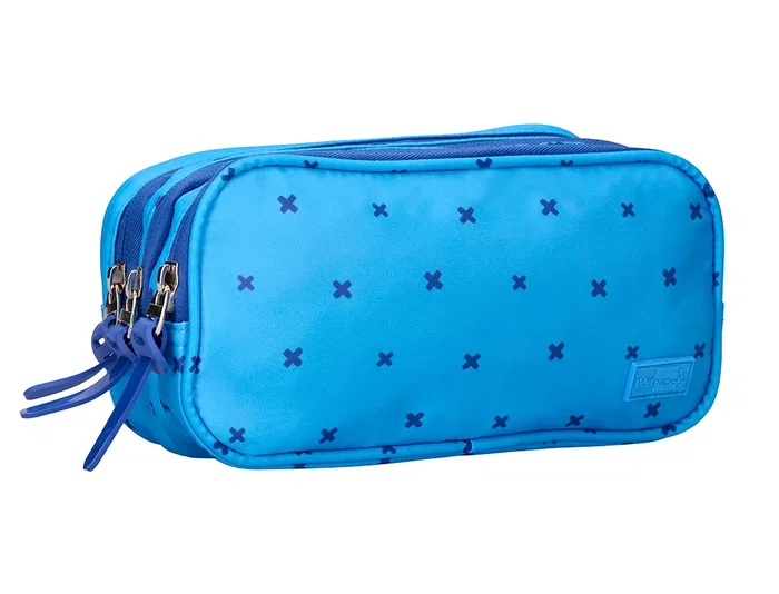 Liderpapel Estuche Portatodo Multibolsillo 3 Cremalleras Azul Cruces A Juego Con Mochila
