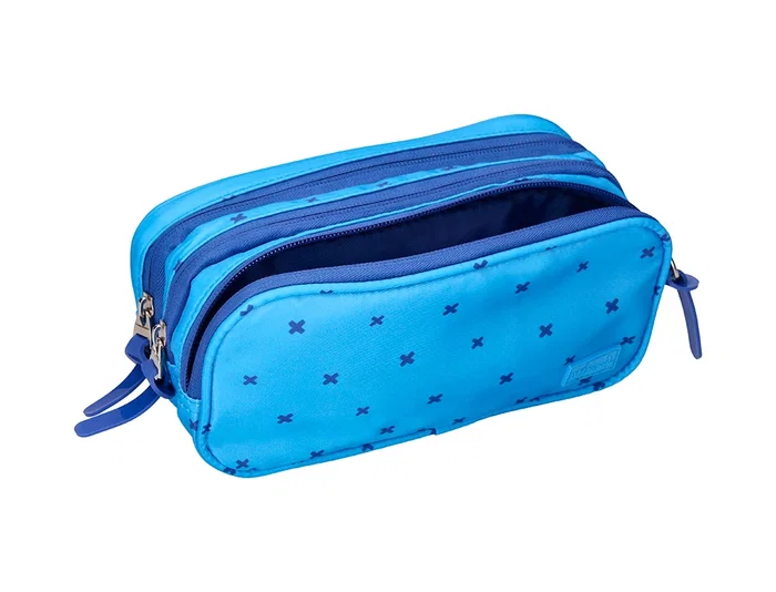 Liderpapel Estuche Portatodo Multibolsillo 3 Cremalleras Azul Cruces A Juego Con Mochila
