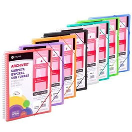 Carchivo Archivex-Star Archivador Personalizable A4 con 20 Fundas PP, Espiral, Colores Surtidos (12 Unidades)