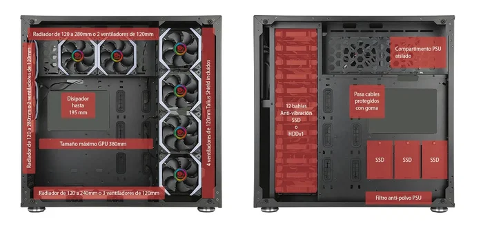 Talius Avalon TAL-AVALON Torre para PC Gaming ATX con Panel de Cristal Templado, USB 3.0, Gestión de Cables, RGB Multicolor, Filtros Antipolvo, Negro