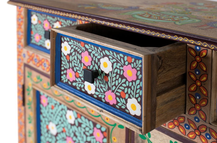 GINER Y COLOMER Recibidor de Madera de Mango con Puerta Decorada Artesanalmente GINER Y COLOMER Recibidor de Madera de Mango con Puerta Decorada Artesanalmente