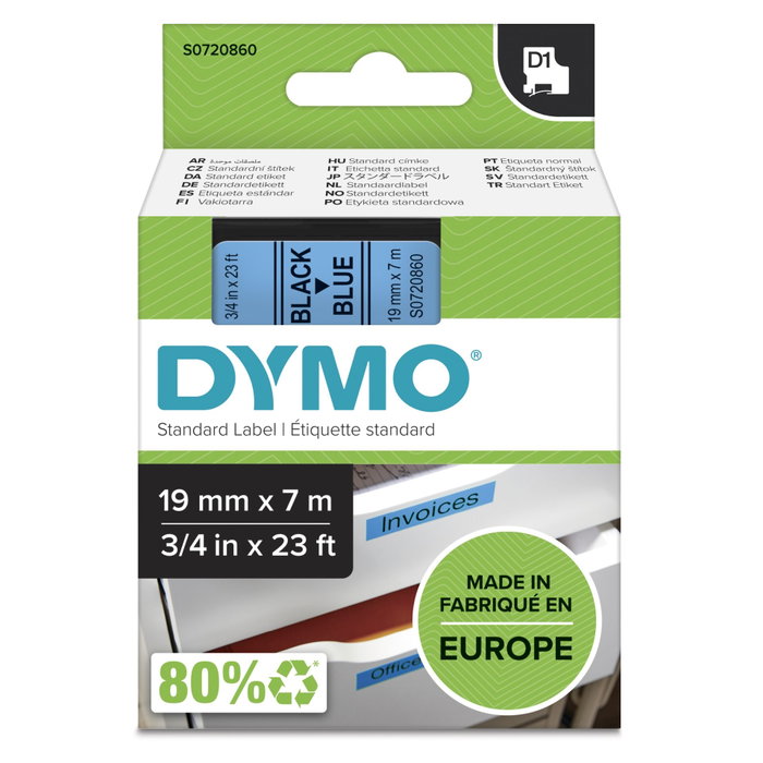 Dymo Cinta D1 Negro sobre Azul 19mm x 7m