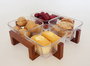 DKD Home Decor Set de 4 Aperitivos Basicos Transparente Natural de Cristal y Acacia 22 x 6 x 22 cm 300ml