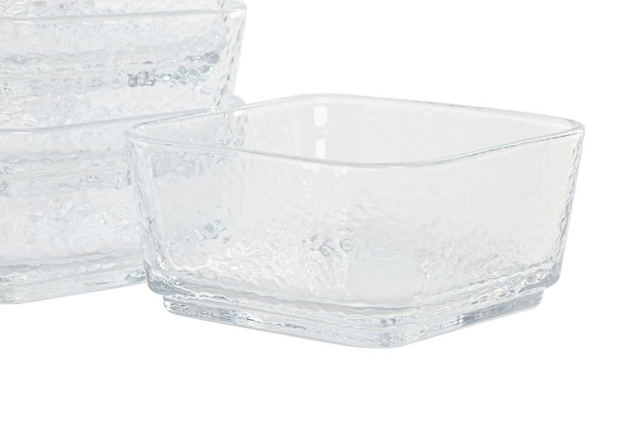 DKD Home Decor Set de 4 Aperitivos Basicos Transparente Natural de Cristal y Acacia 22 x 6 x 22 cm 300ml