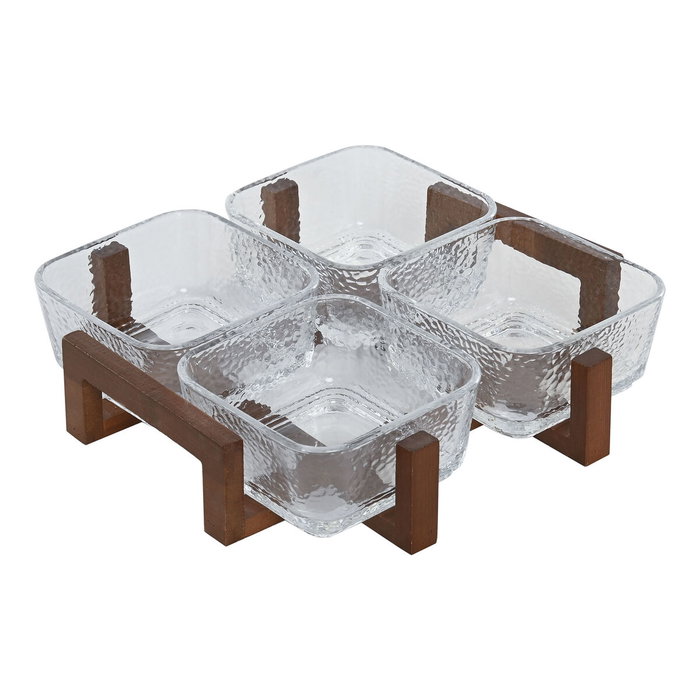DKD Home Decor Set de Aperitivo de 4 Piezas en Cristal y Acacia 300ml DKD Home Decor Set de Aperitivo de 4 Piezas en Cristal y Acacia 300ml