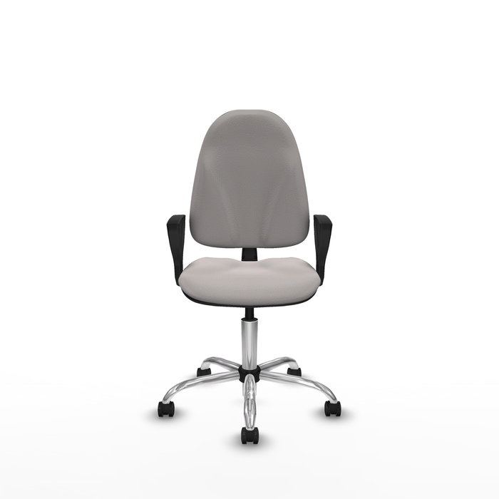 Silla de oficina Algarra con mecanismo Contacto permanente básico tapizada con Similpiel color Blanco. Equipada con Base cromada, Brazos fijos y Ruedas de parqué