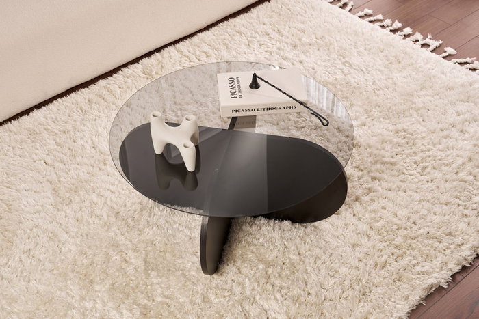 Nordure Mesa de Café Madera Negra y Humo Vidrio Templado Tablero Partículas 75x35x75 cm