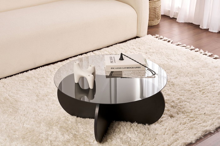 Nordure Mesa de Café Madera Negra y Humo Vidrio Templado Tablero Partículas 75x35x75 cm