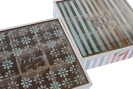 DKD Home Decor Caja para Infusiones Urban Azul Celeste Gris 24x24x7 cm MDF y Cristal Hecho a Mano