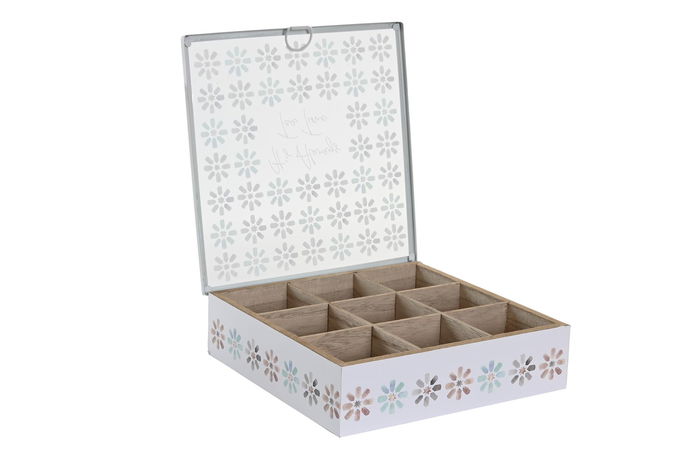 DKD Home Decor Caja para Infusiones Urban Azul Celeste Gris 24x24x7 cm MDF y Cristal Hecho a Mano