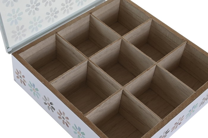 DKD Home Decor Caja para Infusiones Urban Azul Celeste Gris 24x24x7 cm MDF y Cristal Hecho a Mano