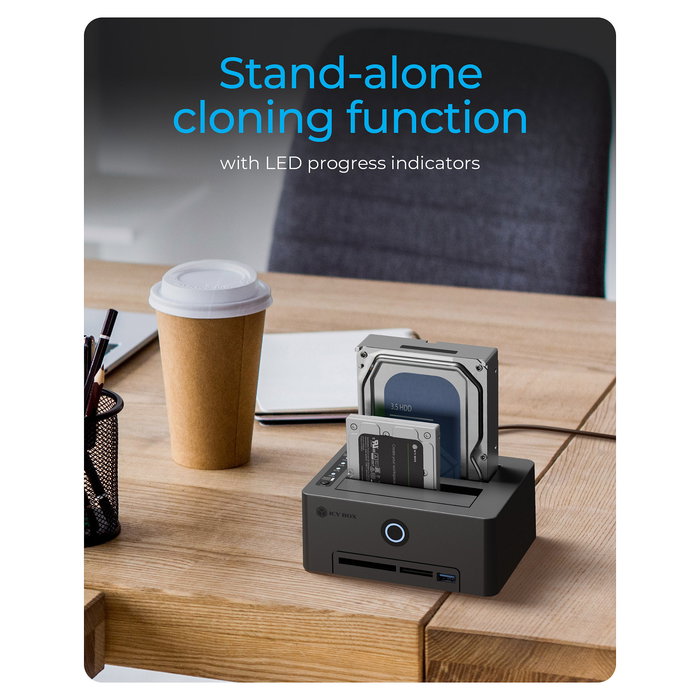 ICY BOX IB-1233CL-CR Docking Station para disco duro y SSD SATA 2.5" / 3.5" con USB 3.2 Gen 1, lector de tarjetas CF/SD y función de clonación ICY BOX IB-1233CL-CR Docking Station para disco duro y SSD SATA 2.5" / 3.5" con USB 3.2 Gen 1, lector de tarjetas CF/SD y función de clonación