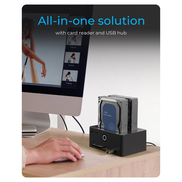 ICY BOX IB-1233CL-CR Docking Station para disco duro y SSD SATA 2.5" / 3.5" con USB 3.2 Gen 1, lector de tarjetas CF/SD y función de clonación ICY BOX IB-1233CL-CR Docking Station para disco duro y SSD SATA 2.5" / 3.5" con USB 3.2 Gen 1, lector de tarjetas CF/SD y función de clonación