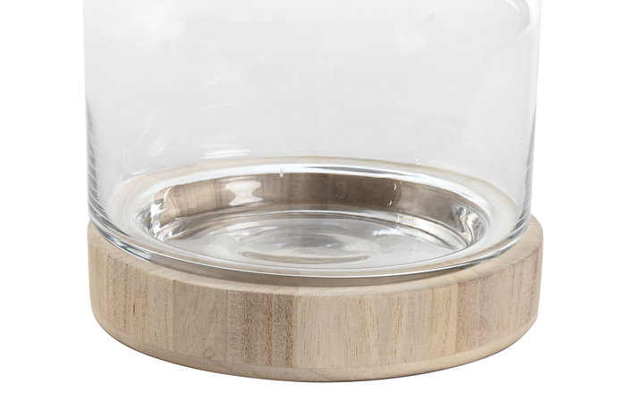 DKD Home Decor Jarrón de Cristal y Madera con Bola Natural 18x18x24 cm