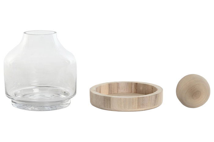 DKD Home Decor Jarrón de Cristal y Madera con Bola Natural 18x18x24 cm