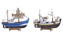 DKD Home Decor Barco de Madera Pesquero Surtido de 2