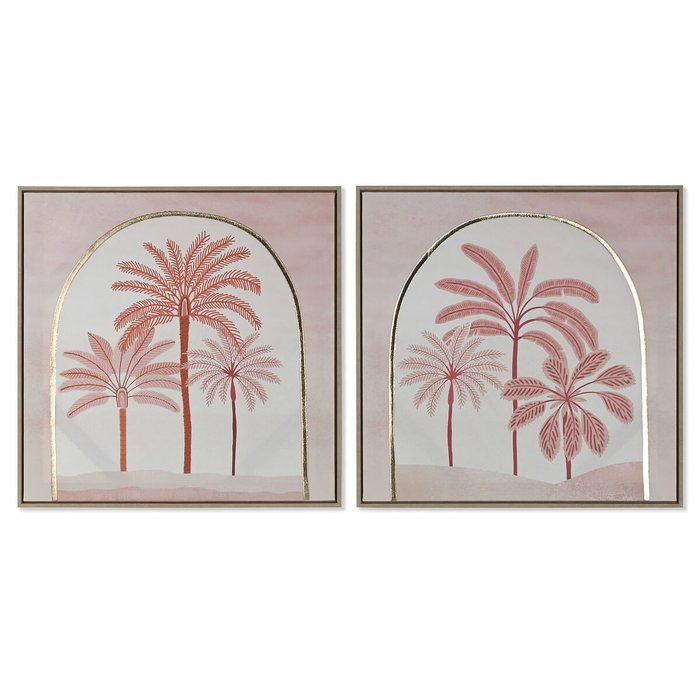 DKD Home Decor Cuadro Lienzo Palmeras 3D Set de 2 Unidades